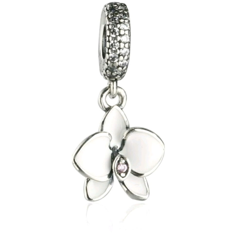 Pandora White Orchid Bracelet Bead Silver Charm